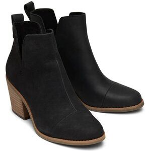 NWT Toms Everly Black Leather Cutout Heeled Boot  SZ-12 Black